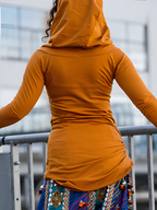 Tribal Cowl Neck Hooded Slim-Fit Long Sleeve Top