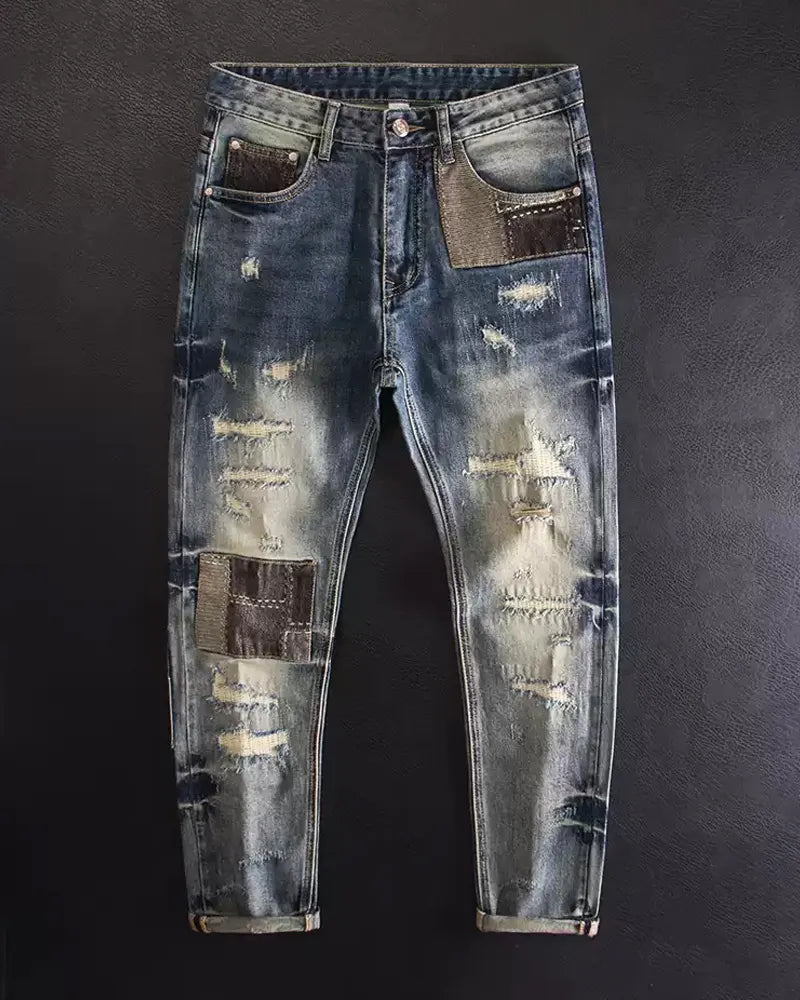 Vintage Faded©\Blue Boro©\Patchwork Multi©\Rip Denim Jeans