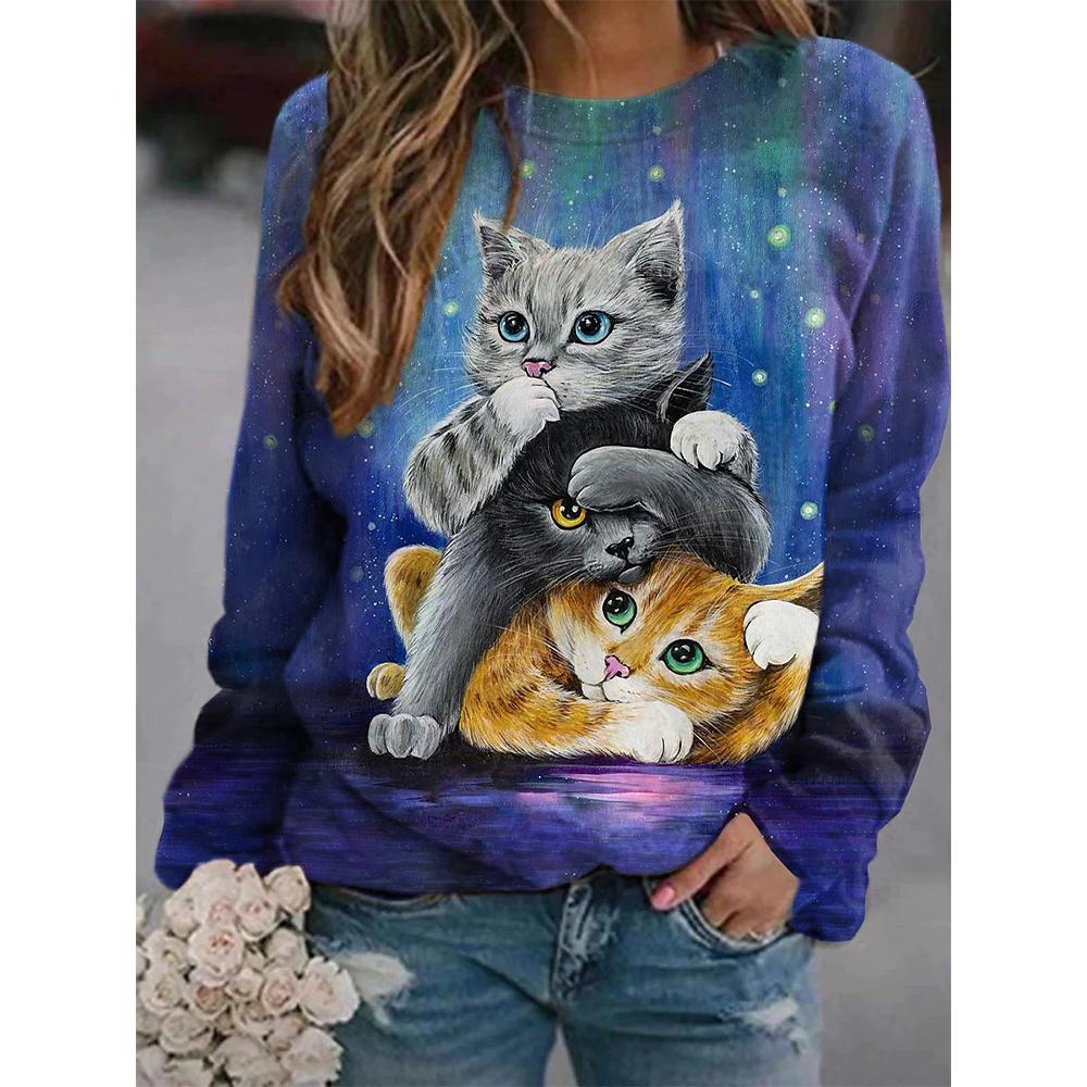 Puppy Print Women's Long Sleeve T-shirt Casual Cotton Street Clothing