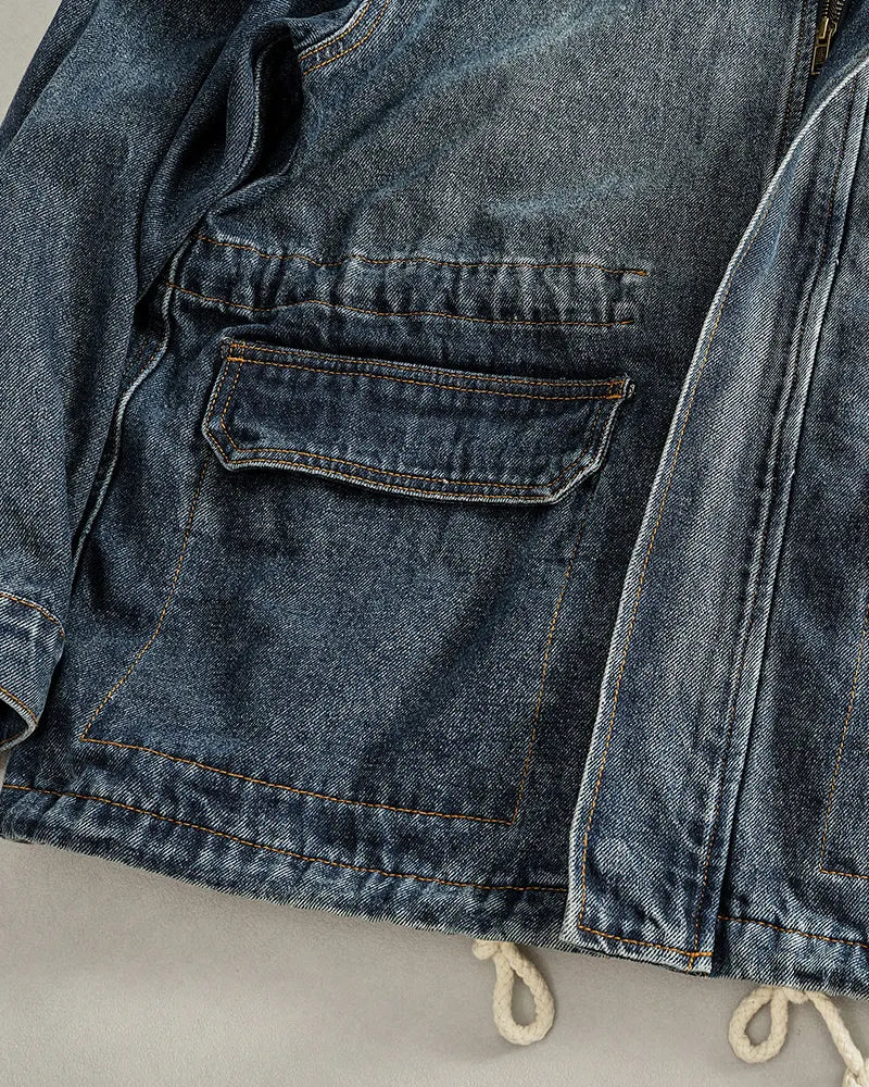 Vintage Washed Multi©\Pocket Field Utility Denim Jacket
