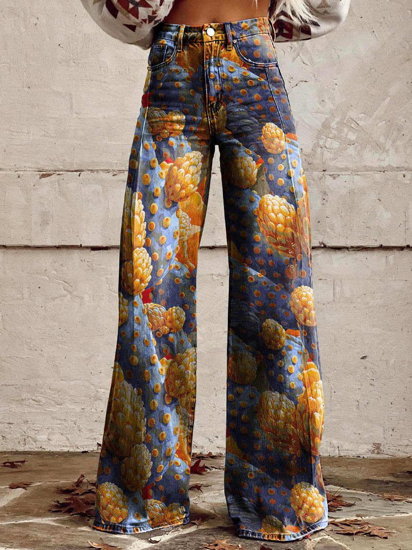 Women's Cactus Print Casual Wide Leg Pants