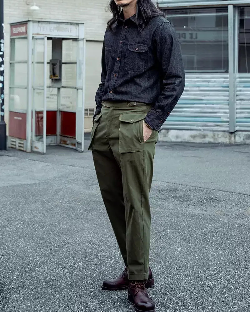 Vintage Army©\Green Military©\Issue Relaxed©\Tapered Combat Cargo Trousers
