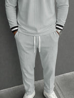 Casual Sporty Pit-Stripe Top and Pants Set