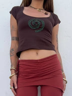 Handmade Spiral Appliqu¨¦ Wide Square Neck Cropped Top