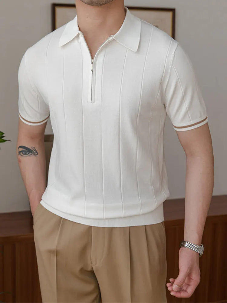 Cool-Touch Cotton Knit Vertical Stripe Short Sleeve