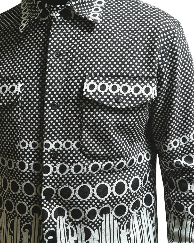 Vintage Black Mixed Geometric Graphic Print Long Sleeve shirt