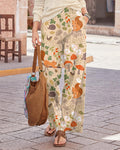Vintage Forest Animals Floral Print Wide Leg Pants