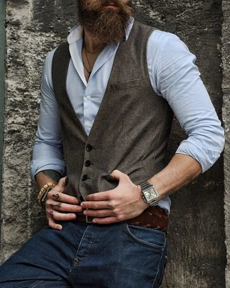 Vintage Heather Charcoal©\Brown Minimal Tailored  Vest