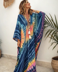 Linen Colorful Tie Dye Printed Kaftan Maxi Dress