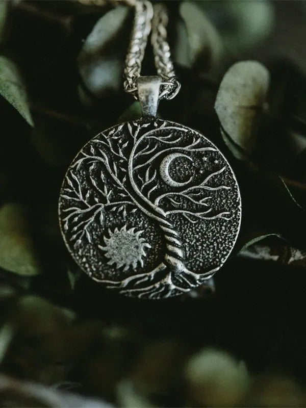Tree of Life Sun and Moon Delicate Pendant Necklace