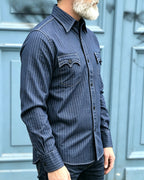Vintage Indigo Striped Western-style Denim Shirt