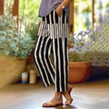 Vintage Black And White Stripes Linen Loose Cozy Pants
