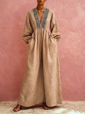 Bohemian Retro V-neck Cotton-linen Maxi Dress