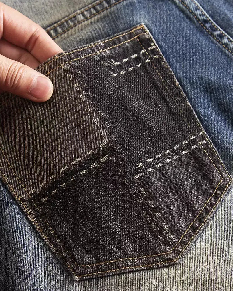 Vintage Faded©\Blue Boro©\Patchwork Multi©\Rip Denim Jeans