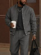 Casual Striped Bomber Jacket Pants Set