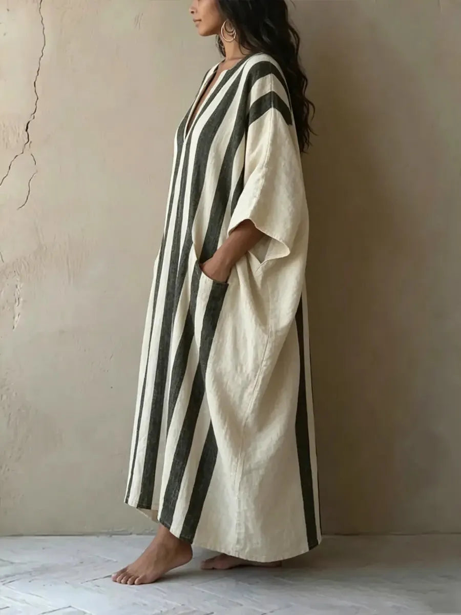 Women's Bohemian Ethnic Style Striped Batwing Sleeve Dress