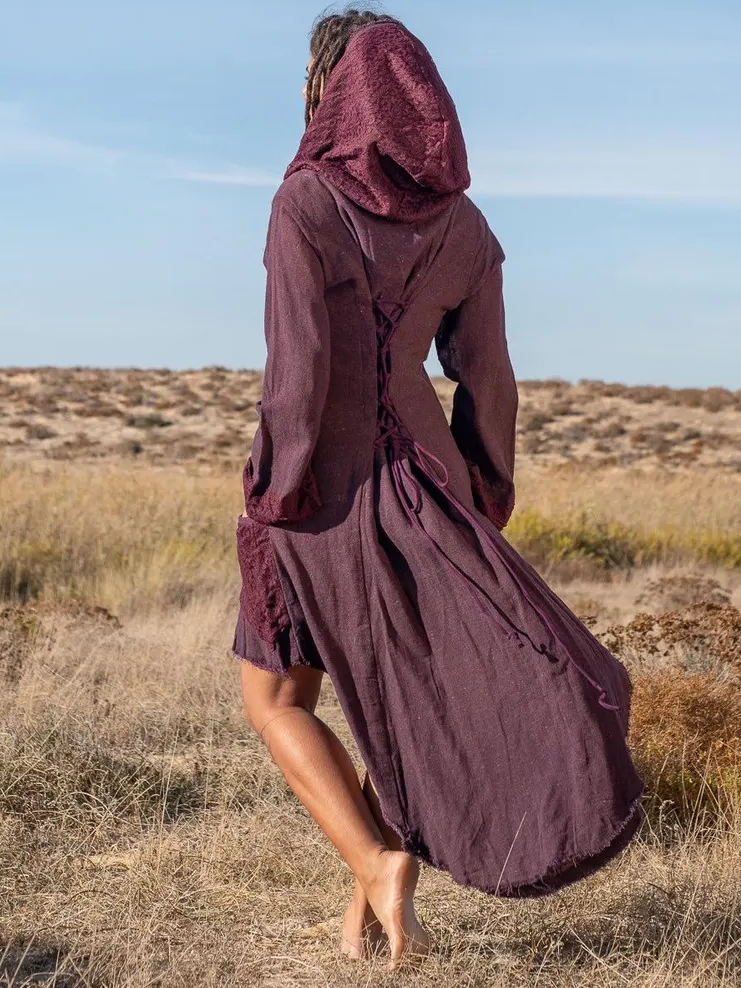 Elven Cotton Hood Jacket: Raw Spring Summer Jacket With Pockets