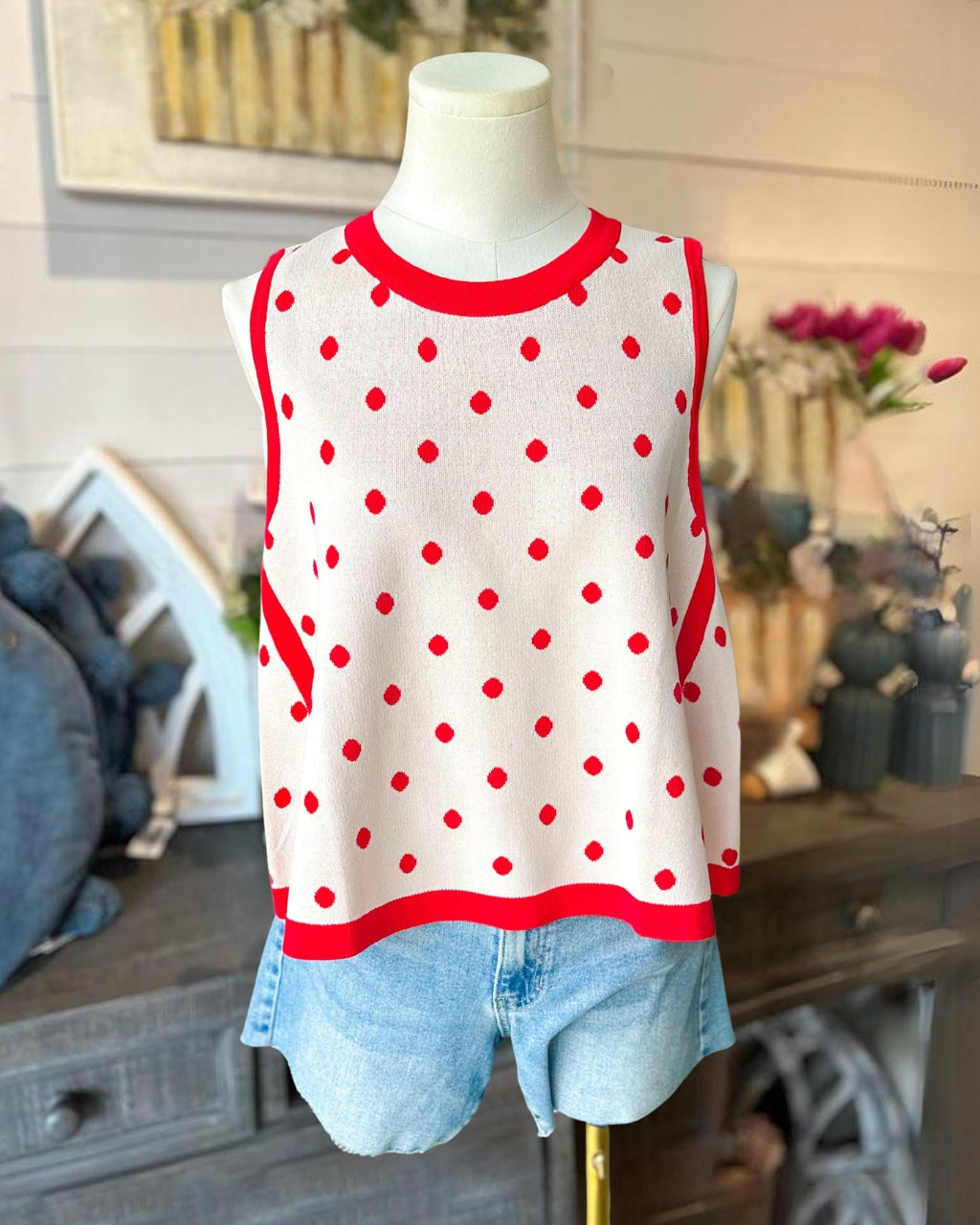 The Fun Polka Dot Trim Tank