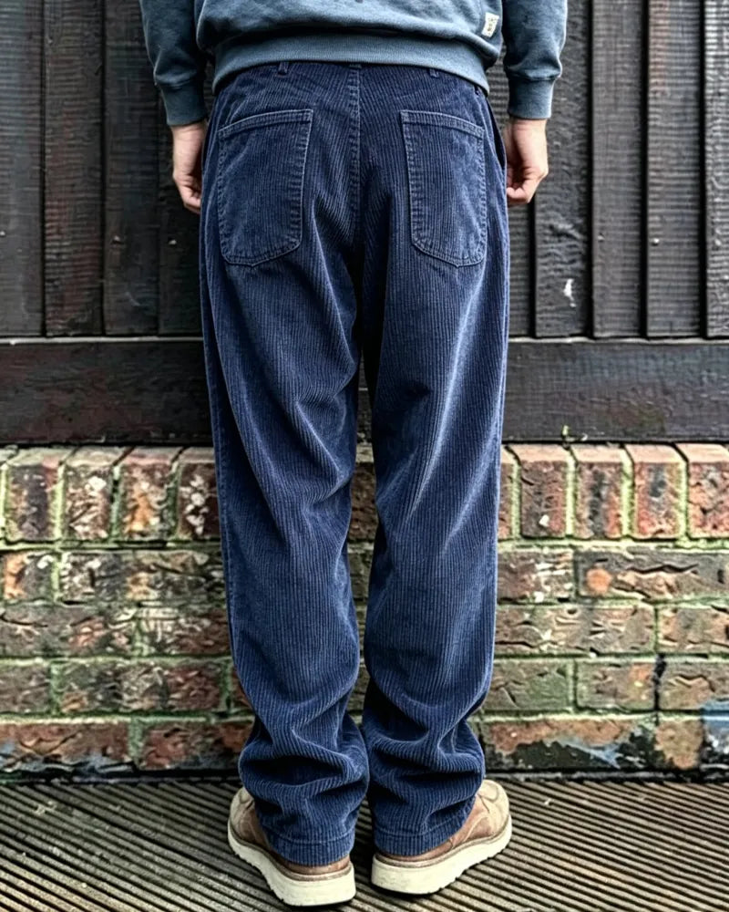 Vintage Dark Blue Corduroy Straight-leg Casual Pants