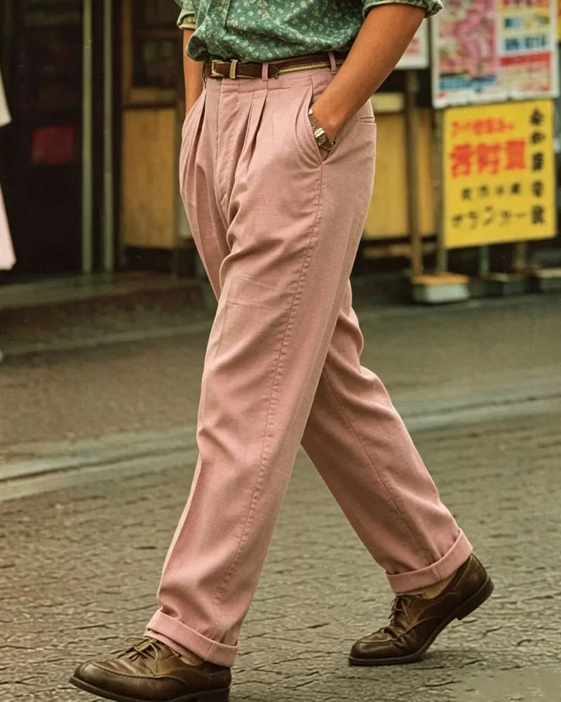 Vintage Dusty Pink High©\Waist Straight©\Leg Trousers