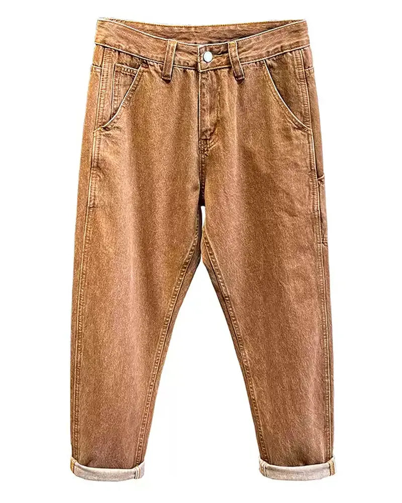 Vintage Brown Straight©\Leg Workwear Denim Trousers