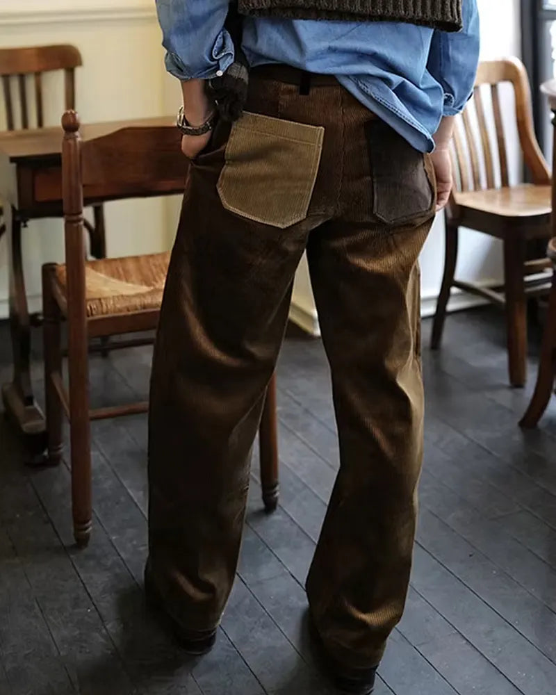 Vintage Brown Corduroy Contrast©\Patch©\Pocket Trousers