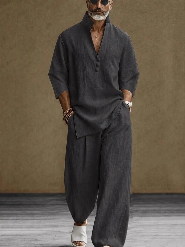 Minimalist 100% Cotton Side Slit Shirt and Pants Set