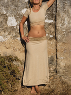 Langer Rock Stretch Baumwolle mit Tribal Handabdruck G¨¹rtel Boho