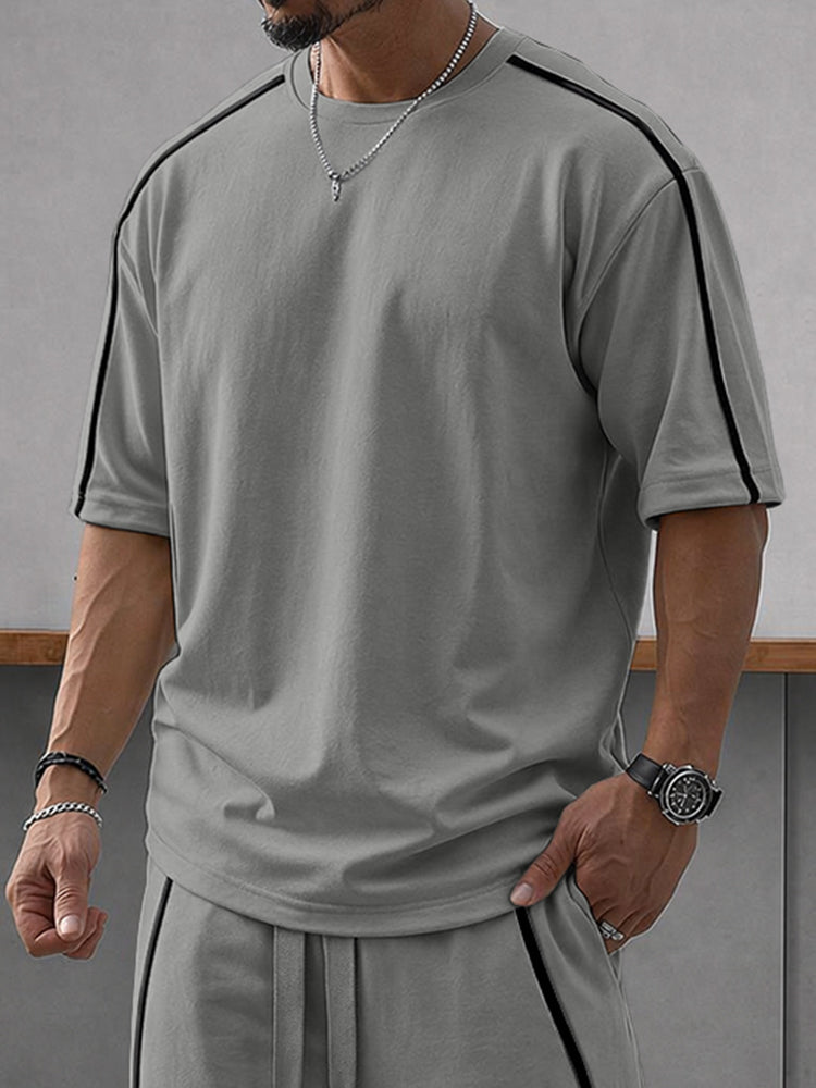Casual Loose Contrasct Color Line Sports Set