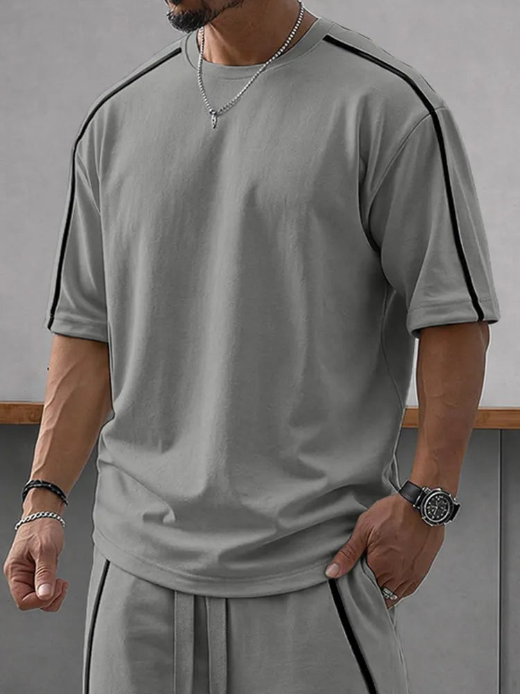 Athleisure Zipper Accent T-Shirt Shorts Set
