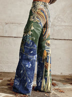 Women's Vintage Flowers Print Casual Wide Leg Pants