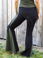 Micro-Flare Skirt Pants with Color-Block Panels and Lace-Up Detail