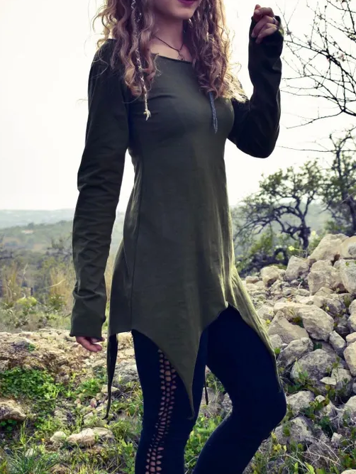 Long Sleeve Pixie Pointy Top - Cotton Boho Festival Top