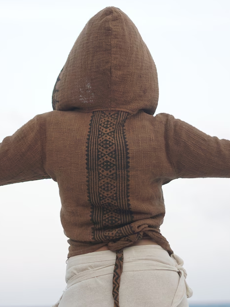 Print Jute Hoodie | Bohemian Wrap Top