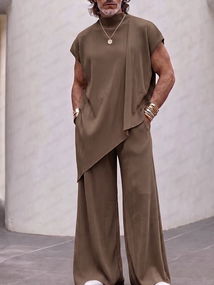 Minimalism Pit Stripe Sleeveless Matching Set