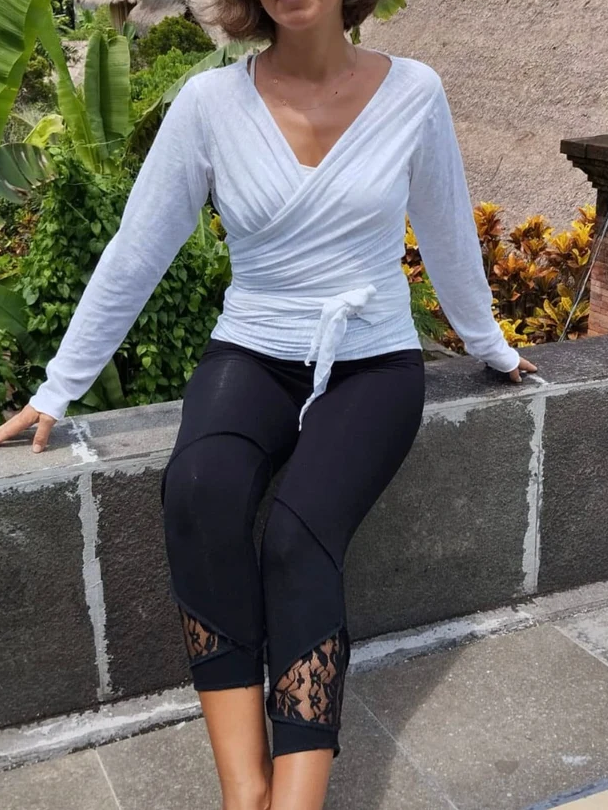 Cotton Slub Wrap Top, Ballet Inspired Tie around Top