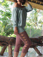Slit Weave Leggings, Yoga Braided Capri Leggings
