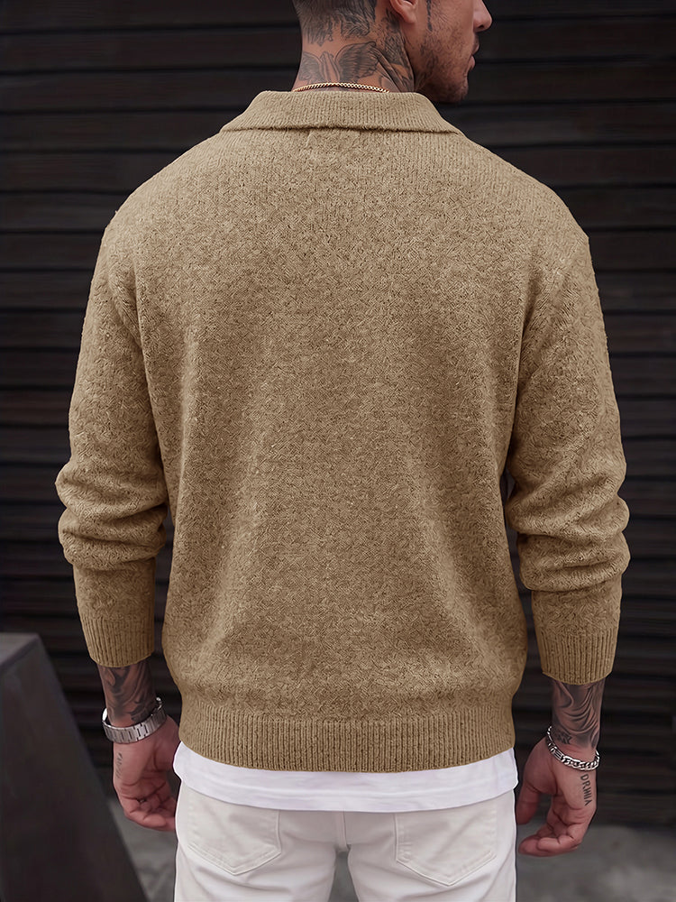 Lapel Polo Pullover Sweater Loose Fit