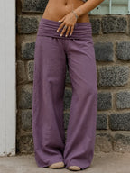 Cotton Wide Leg Pants with Fold-Over Waistband