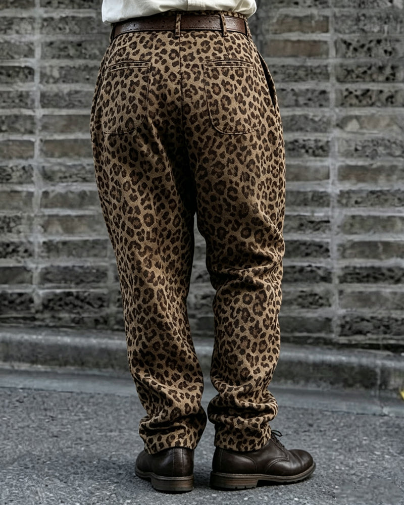 Vintage Leopard Print Pleated Balloon Trousers
