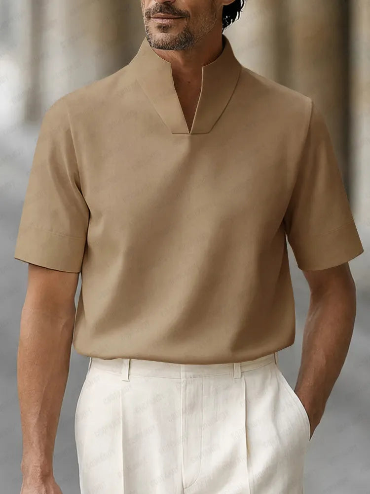 Urban Minimalist Stand Collar Short Sleeve Top