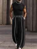 Fashion Contrast Stripe Mock Neck Matching Set