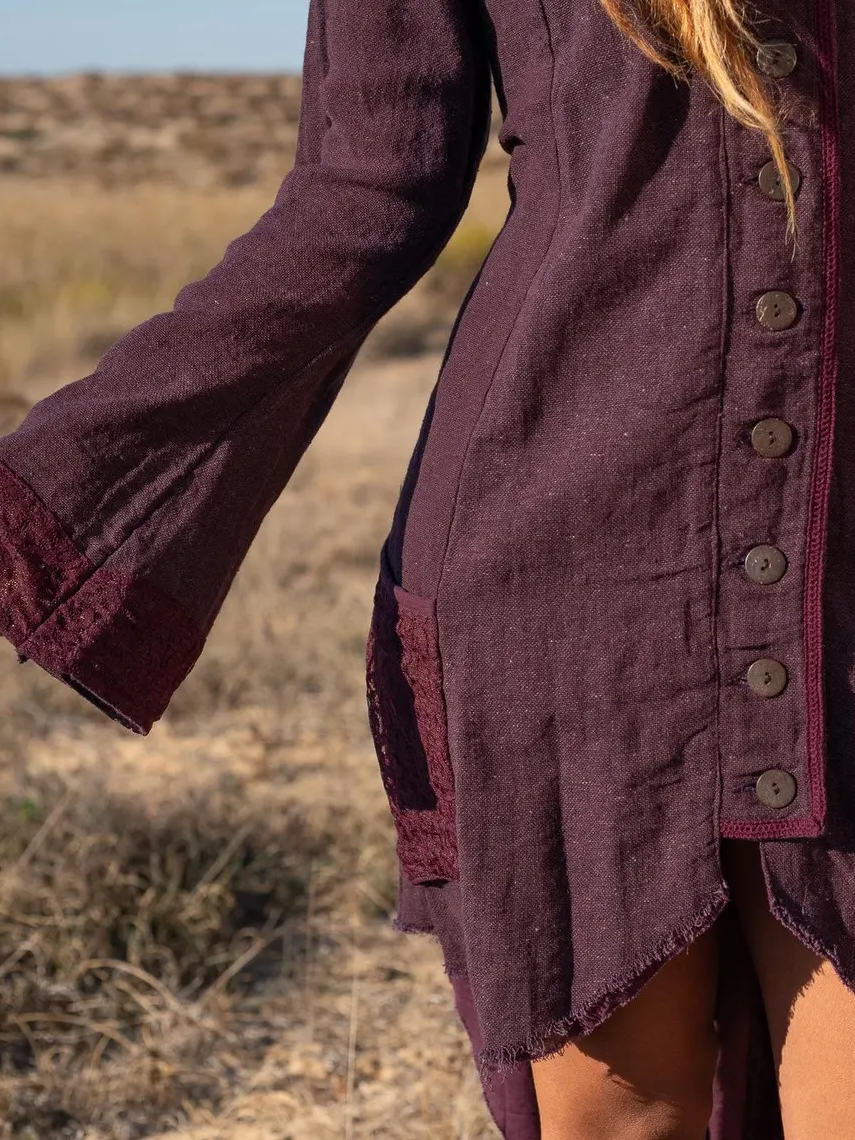 Elven Cotton Hood Jacket: Raw Spring Summer Jacket With Pockets