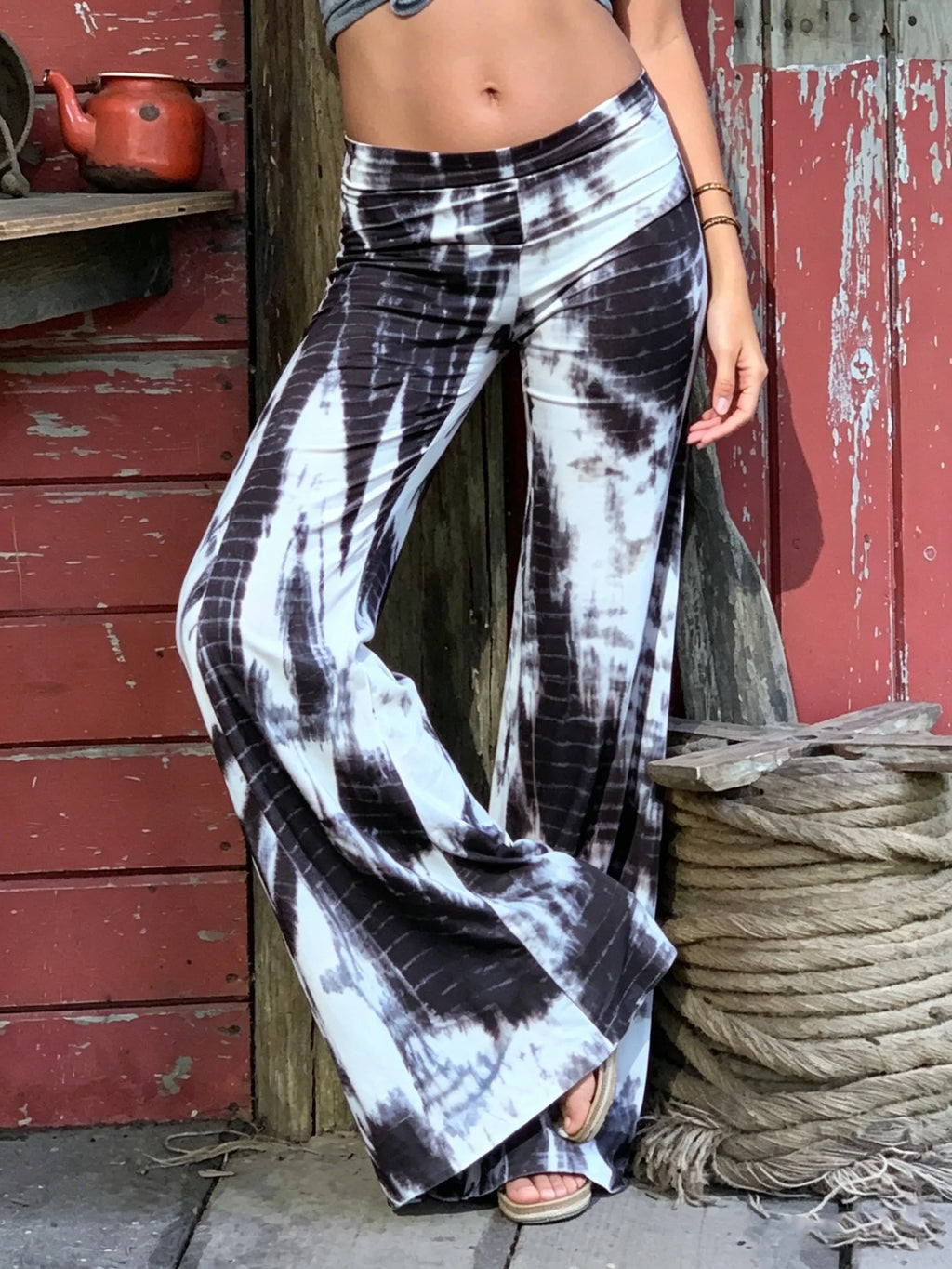 TIE Dye Bell Bottom Flare Pants with Optional Fold over Waistband
