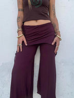 Drawstring Faux Two-Piece Asymmetric Cropped Wide Leg Pants