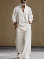 Minimalist 100% Cotton Side Slit Shirt and Pants Set