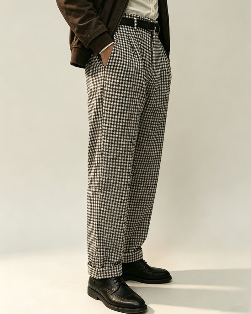 Vintage Black And White High©\Waist Pleated Trousers