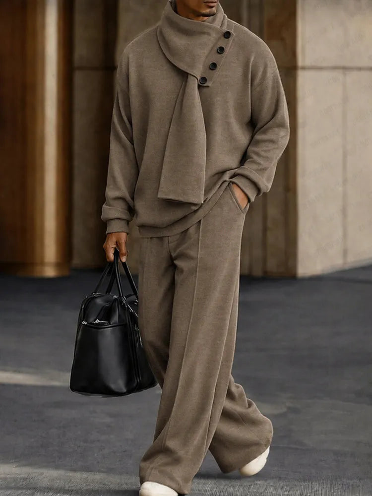 Modern 3-in-1 Detachable Scarf Top Pants Set