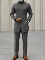 Minimalist Style Diagonal Placket Jacket Set