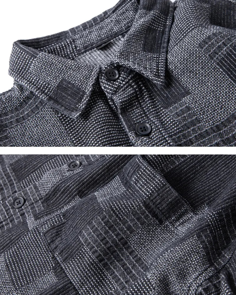 Vintage Geometric Patchwork Jacquard Oversized Long Sleeve Shirt